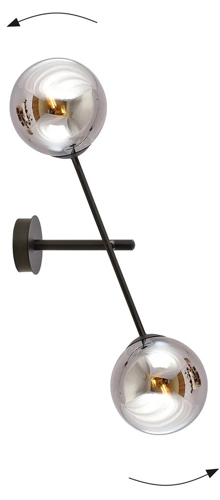 Applique 2 Luci Yama In Acciao Nero Con Bracci Regolabili E Vetro Fumè