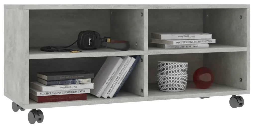 Mobile tv con ruote grigio cemento 90x35x35 cm in multistrato