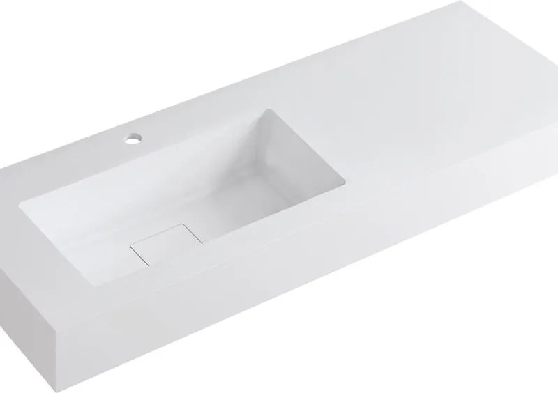 Lavabo a incasso rettangolare vasca a sinistra L 120.5 x H 15 x P 46 cm in resina bianco lucido