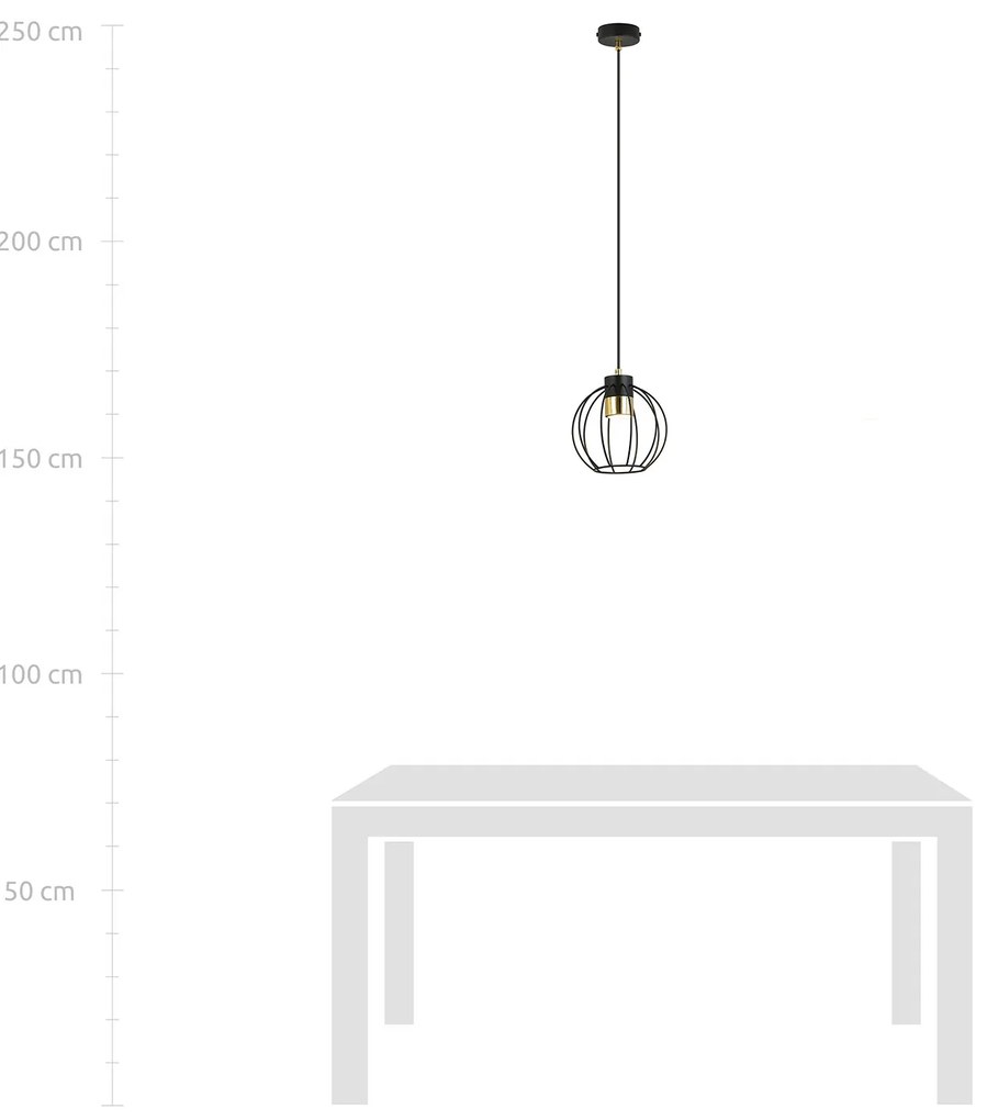 Sospensione Minimal Orfeo 1 Luce In Acciaio Nero A Gabbia Con Oro