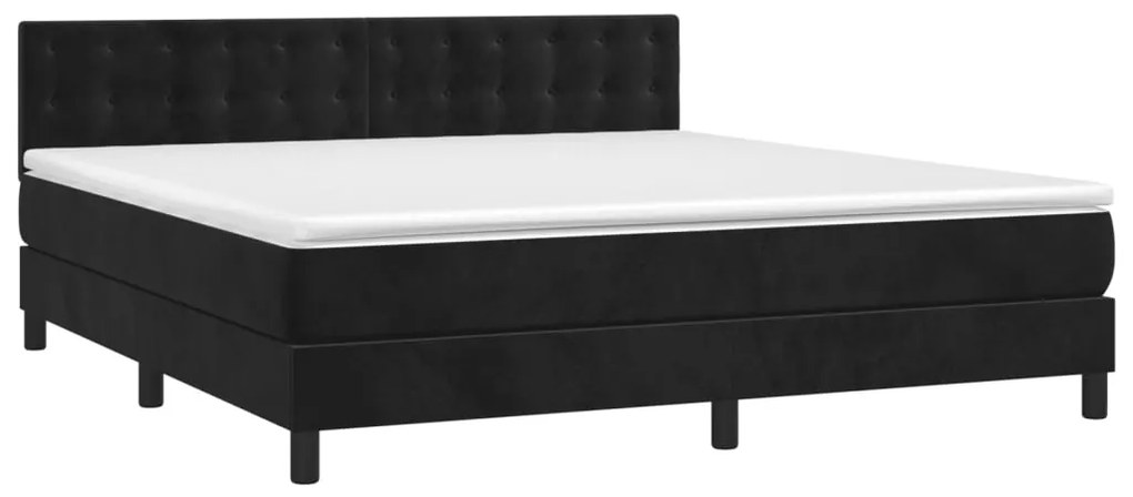 Letto a molle con materasso e led nero 180x200 cm in velluto