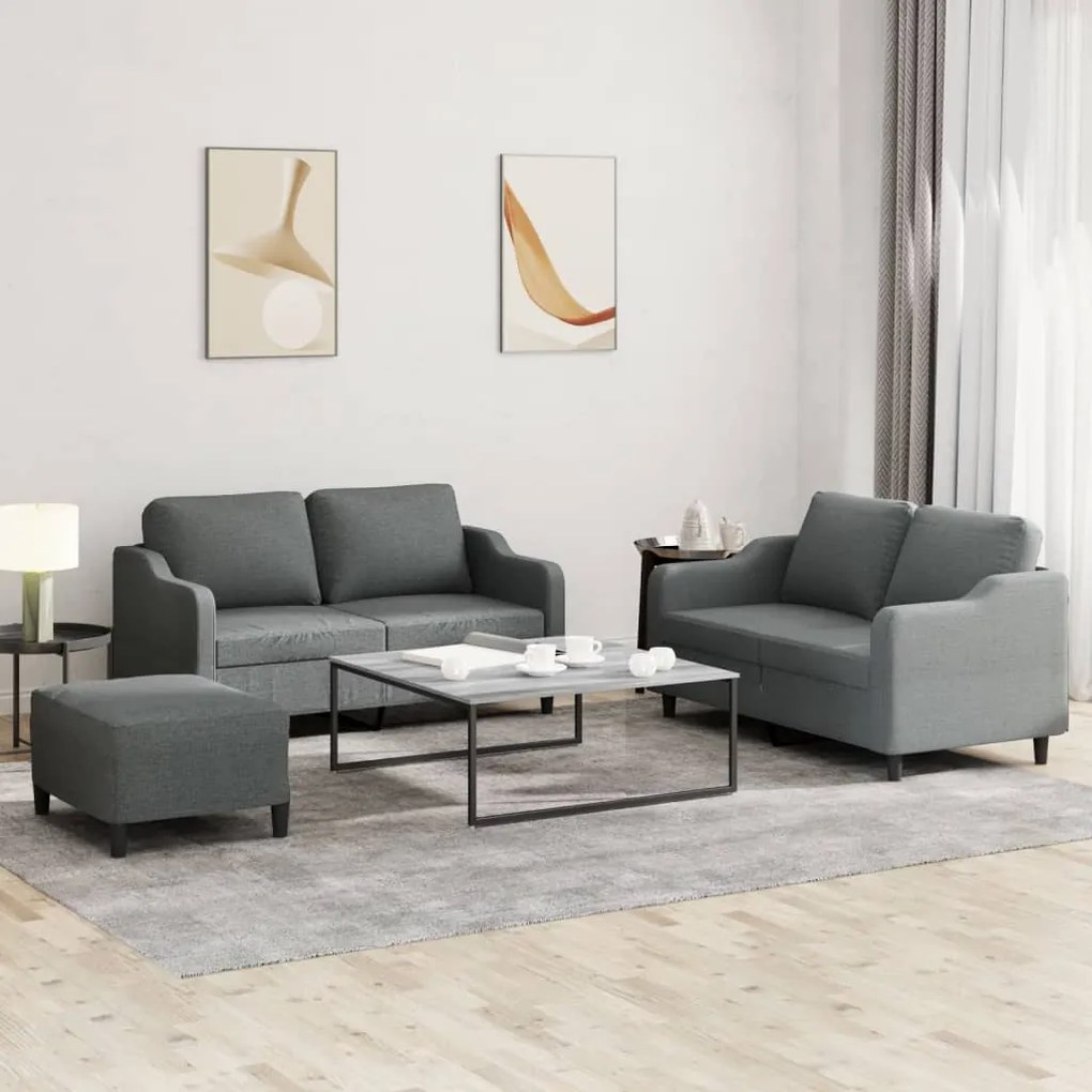 Set Di Divani 3 Pz Con Cuscini Grigio Scuro İn Tessuto /