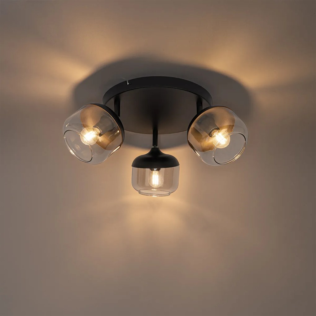 Faretto di design nero con vetro oro e fumé 3 luci rotondo - Kyan
