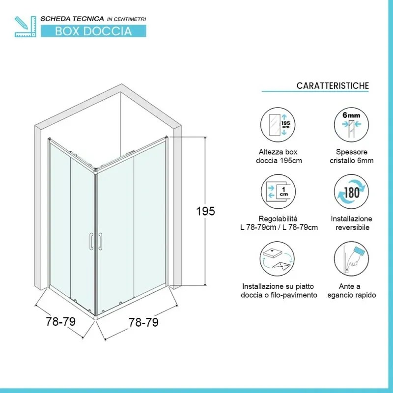 Box doccia angolare 80x80 cm Icon doppio scorrevole con vetro trasparente