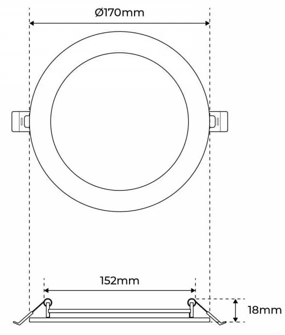 Pannello LED Rotondo 15W, 1.500lm, no Flickering, Foro Ø153-160mm Colore Bianco Caldo 3.000K