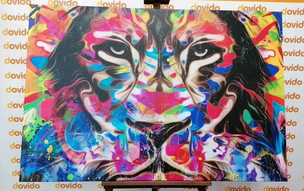 Quadro su tela – Testa di leone colorata