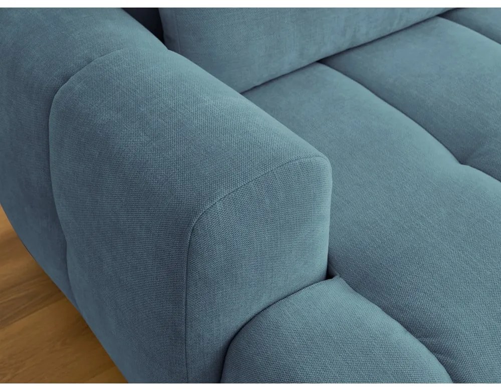 Divano angolare blu allungabile e con contenitore (penisola a destra/chaise lounge) con rivestimento in ciniglia Fuji – Bobochic Paris