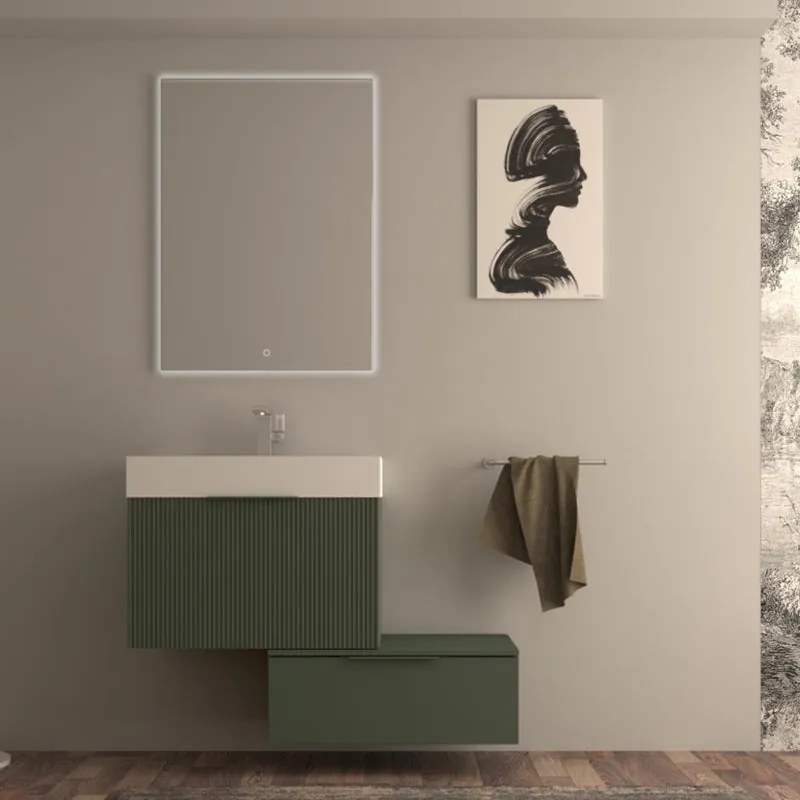 Mobile da bagno sospeso sotto lavabo L 70 x H 43 x P 44 cm verde laccato opaco, 2 cassetti BADEN HAUS Modula