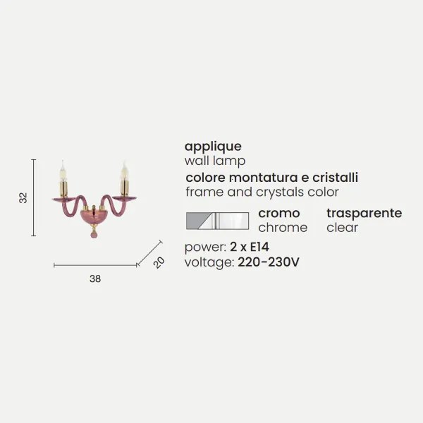 Applique PAGANINI a 2 Luci in vetro lavorato a mano 38 cm Cromo