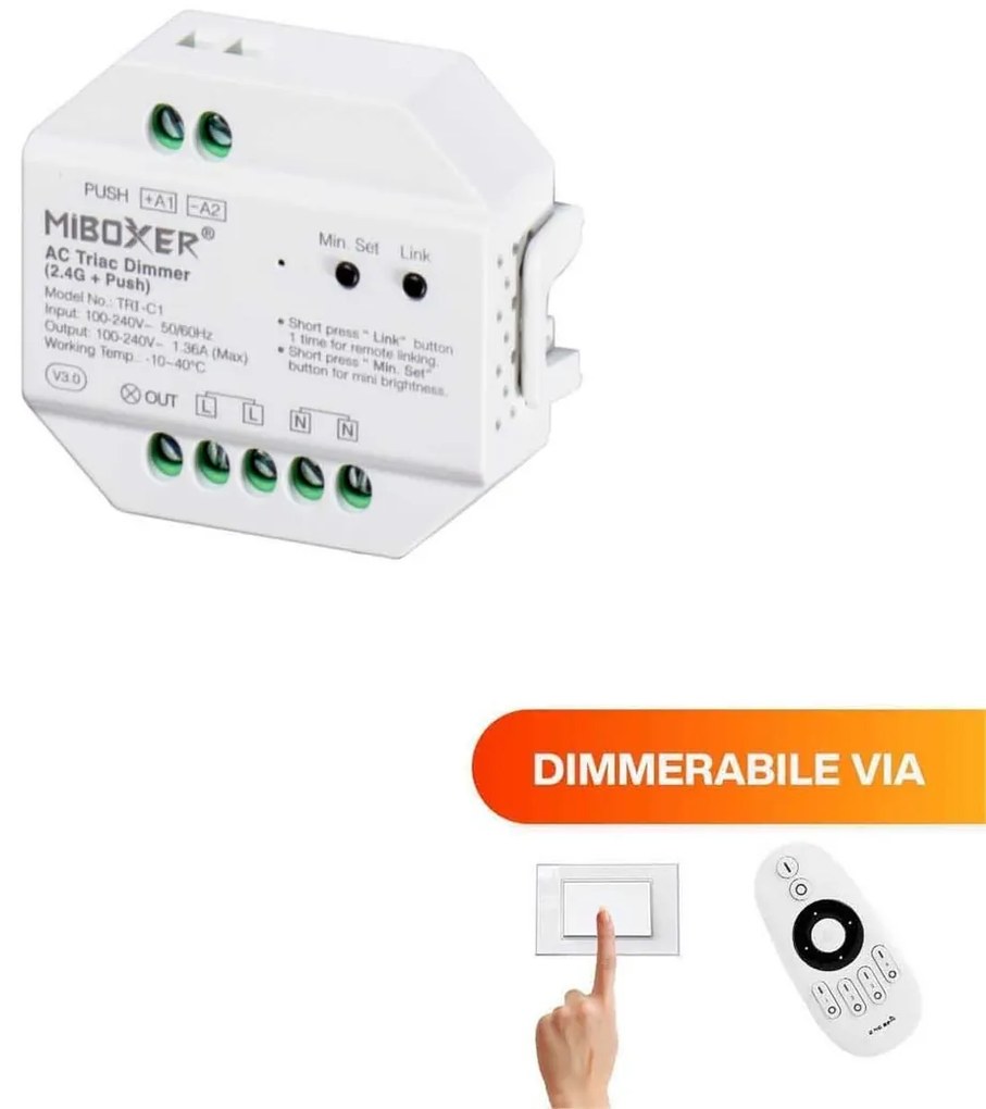 Dimmer da Pulsante Push e Telecomando TRIAC 230Vac 300W RF