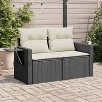 Divano da Giardino con Cuscini a 2 Posti Nero in Polyrattan 366005