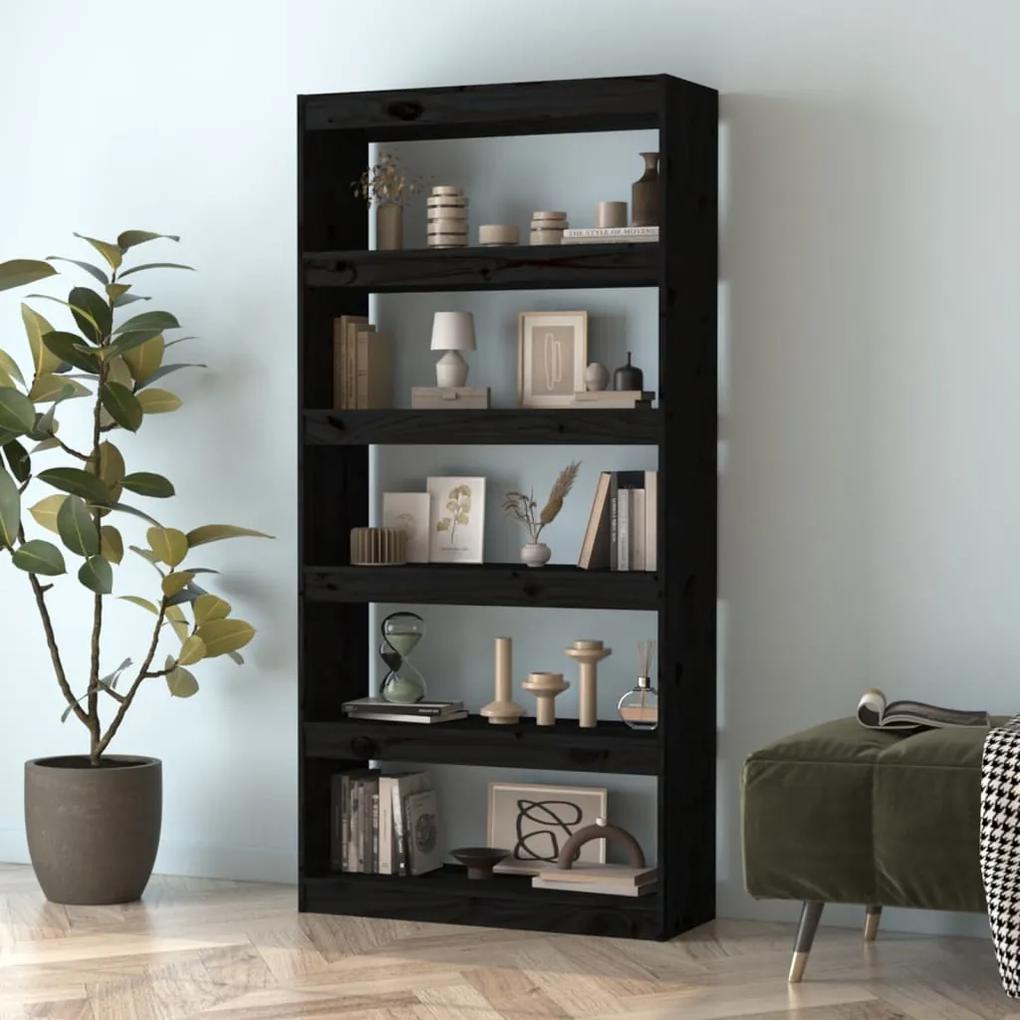 Libreria/divisorio nero 80x30x167,4 cm legno massello di pino