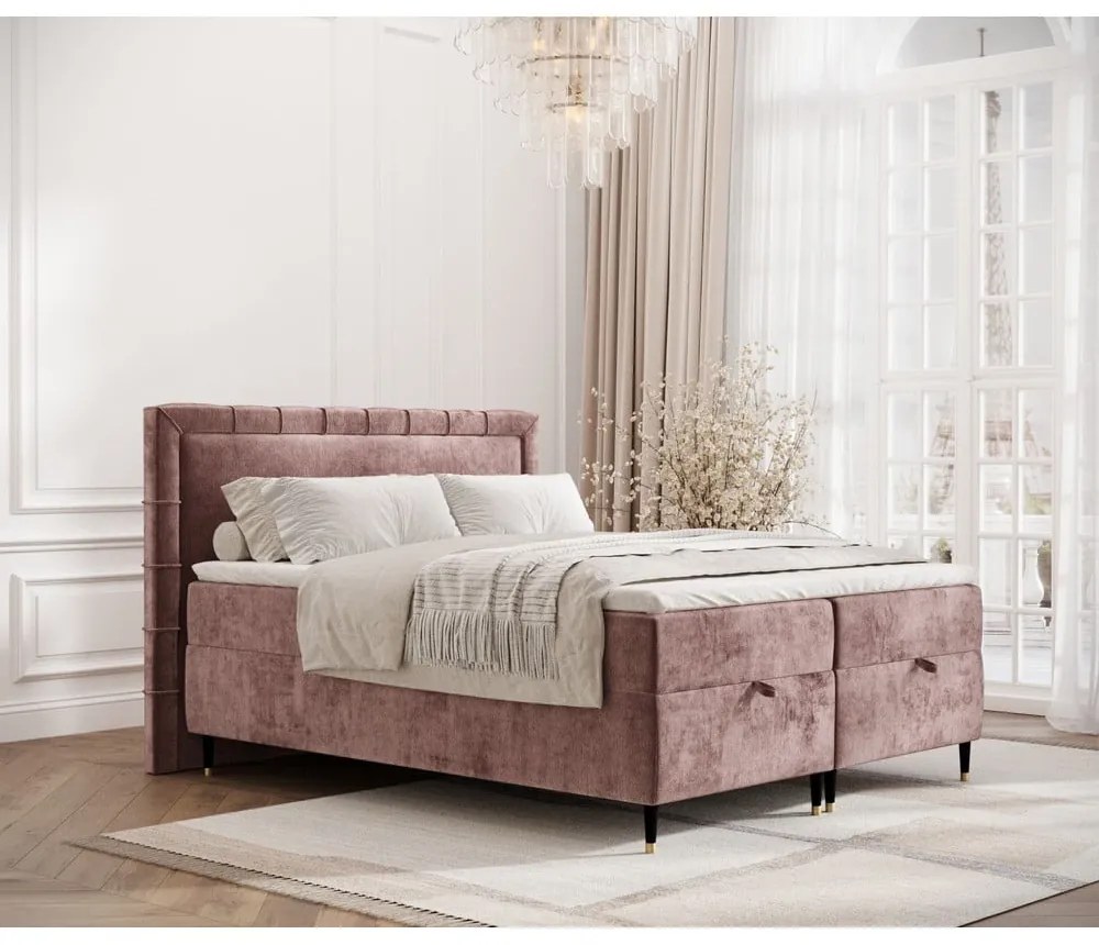 Letto boxspring rosa con spazio contenitivo 200x200 cm Voyage - Maison de Rêve