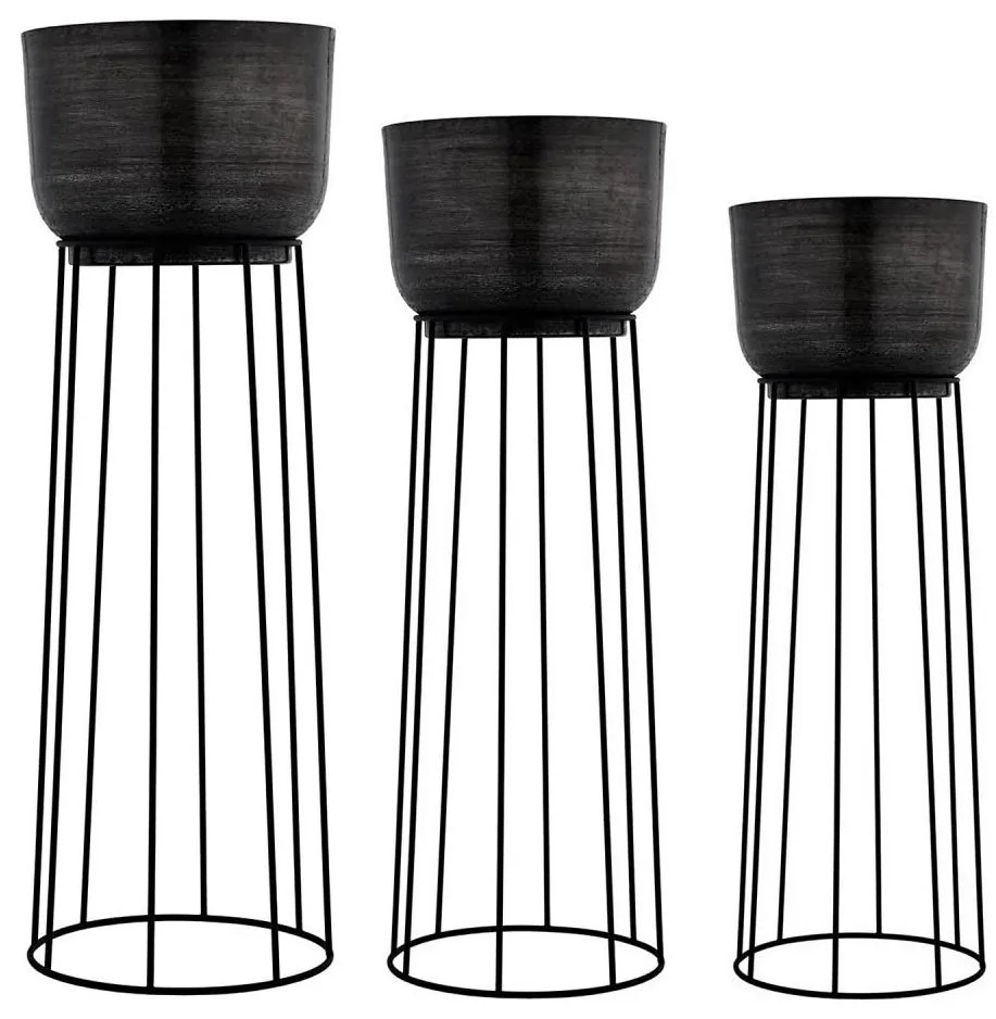 Eglo 428096 - SET 3x Vaso da fiori in metallo OKAYAMA nero