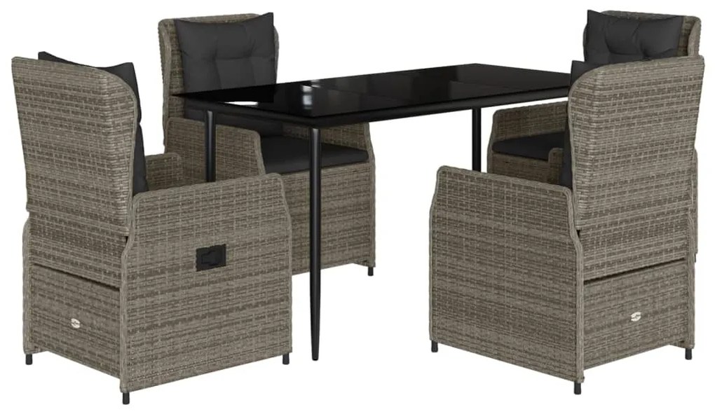 Set da pranzo da giardino 5 pz con cuscini in polyrattan grigio