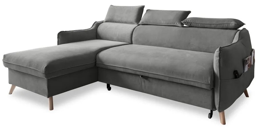 Divano letto angolare in velluto grigio chiaro (angolo sinistro) Sweet Harmony - Miuform