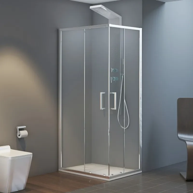 Box doccia angolare 80x100 cm doppio scorrevole in cristallo trasparente Ted