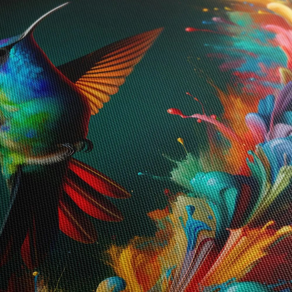 Quadro su tela – Colibrì ed esplosione di colori