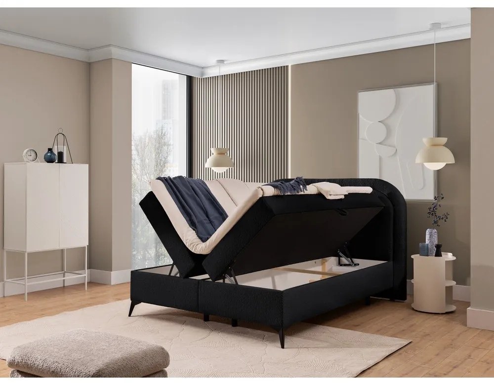 Letto boxspring nero con contenitore 160x200 cm Ornes – Ropez