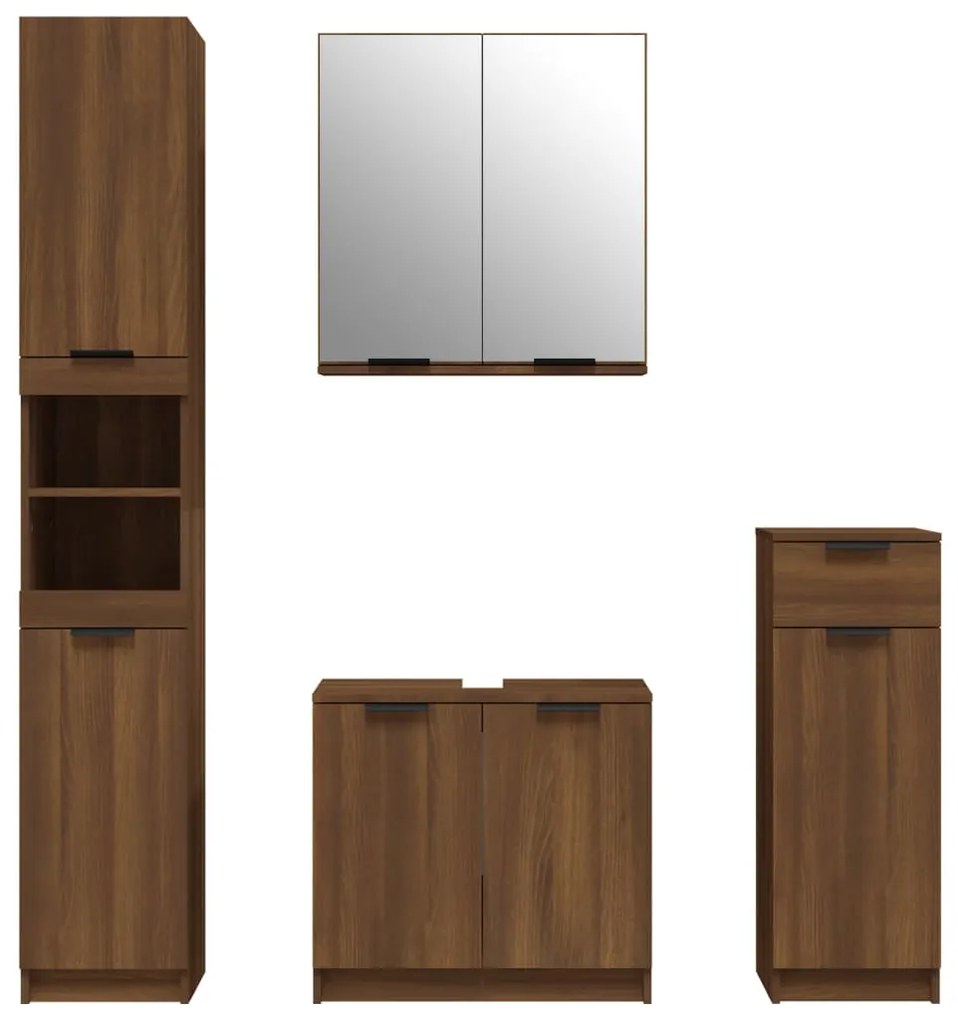 Set mobili da bagno 4 pz rovere marrone in legno multistrato