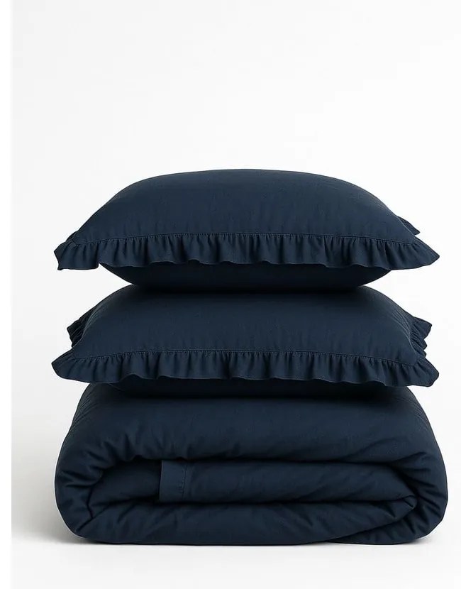 Set copripiumino e federa blu scuro in cotone renforcé per letto singolo 140x200 cm Ruffle Striped – Mila Home Luxury