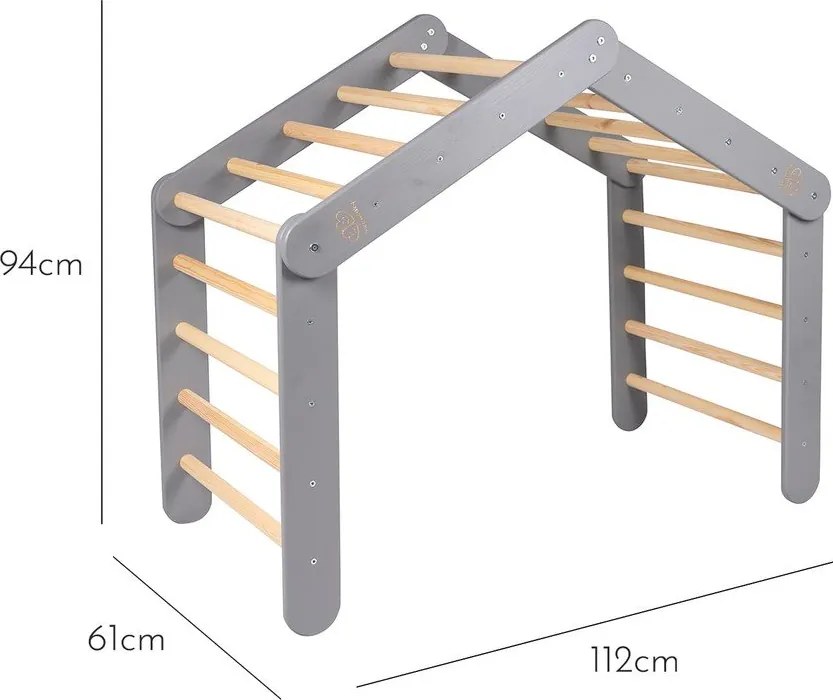 Pikler triangolo montessori grigio in pino massiccio 61x112x94 cm Montessori – Meowbaby