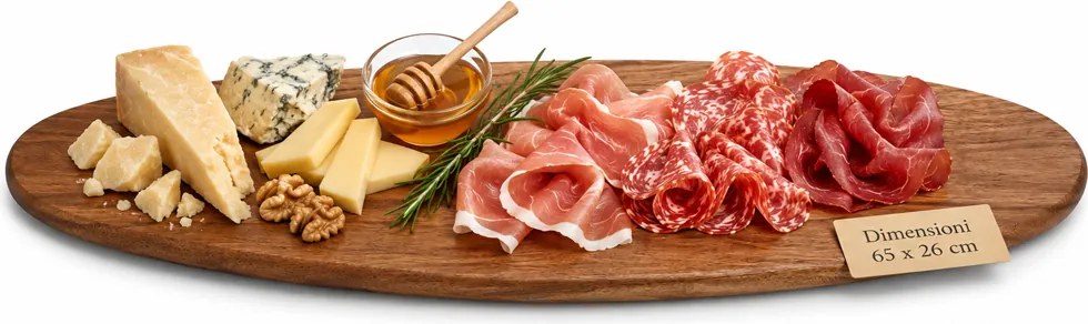 Vassoio Tagliere da Portata Ovale per Aperitivi 65x26 cm in Legno...