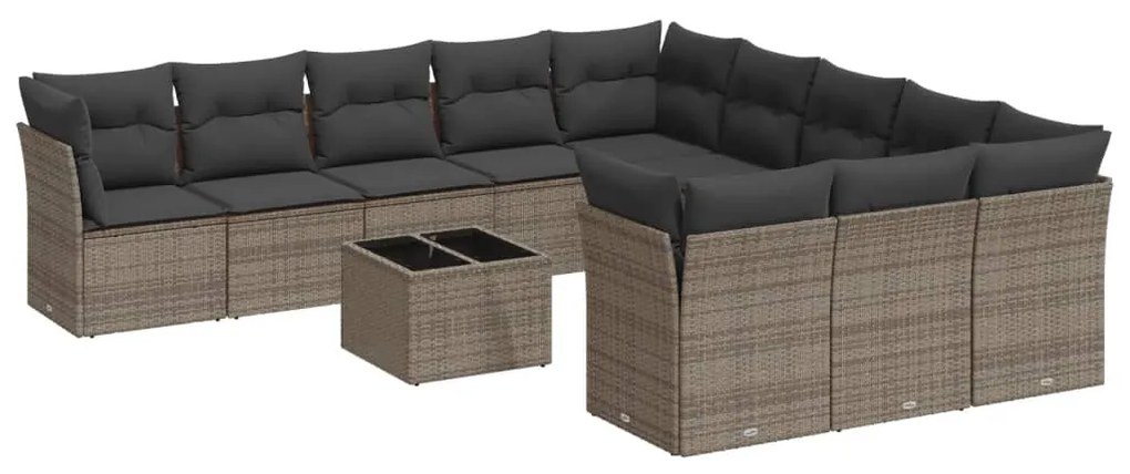 Set divani da giardino 12 pz con cuscini grigio in polyrattan