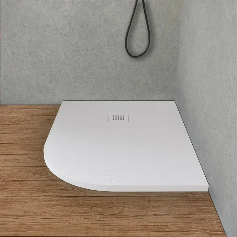 Piatto doccia resina 70x90 semicircolare sinistro bianco pietra filo pavimento Loren