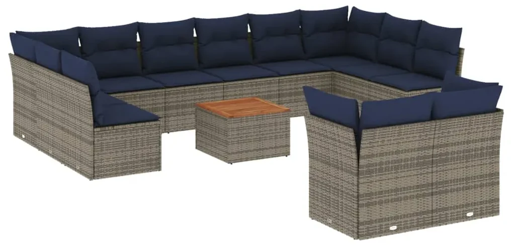 Set divani da giardino 13 pz con cuscini grigio in polyrattan