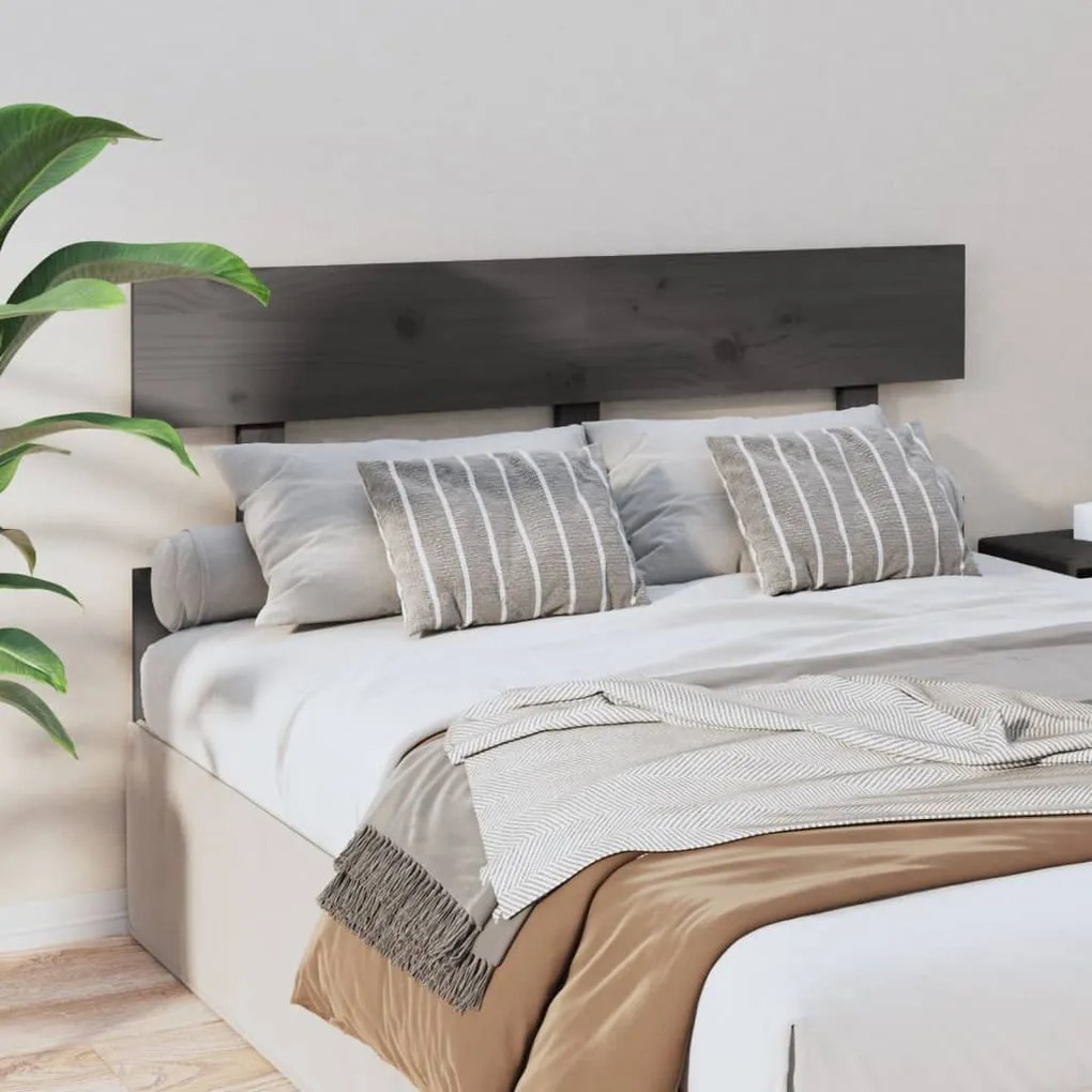 Testiera per letto grigia 144x3x81 cm in legno massello di pino