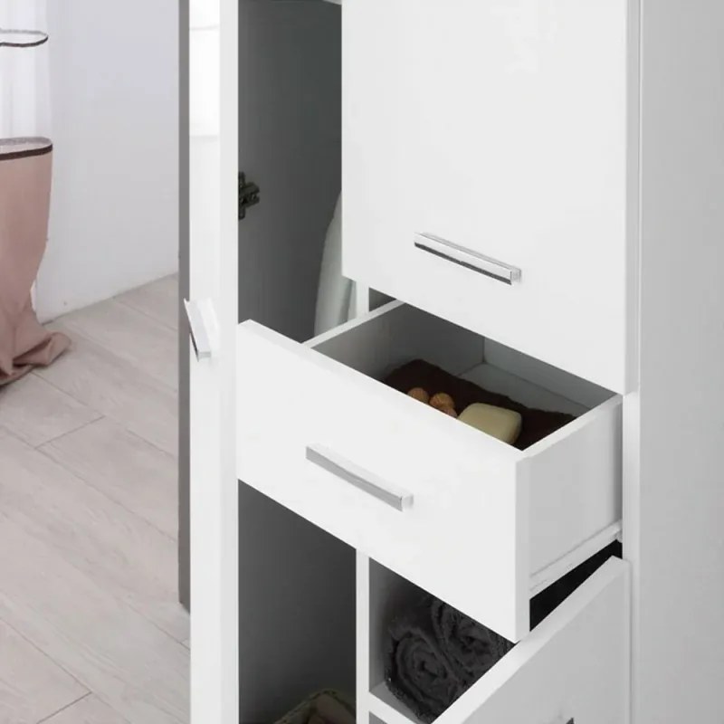 Colonna bagno dappoggio 60x150 cm bianco con ante e cassetto Desya