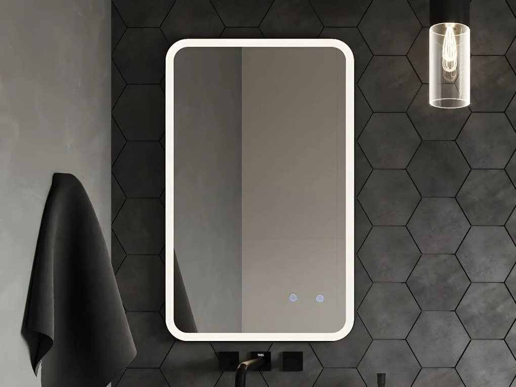 Specchio per bagno illuminato rettangolare e antiappannante 50 x 80 cm - LIMORICO