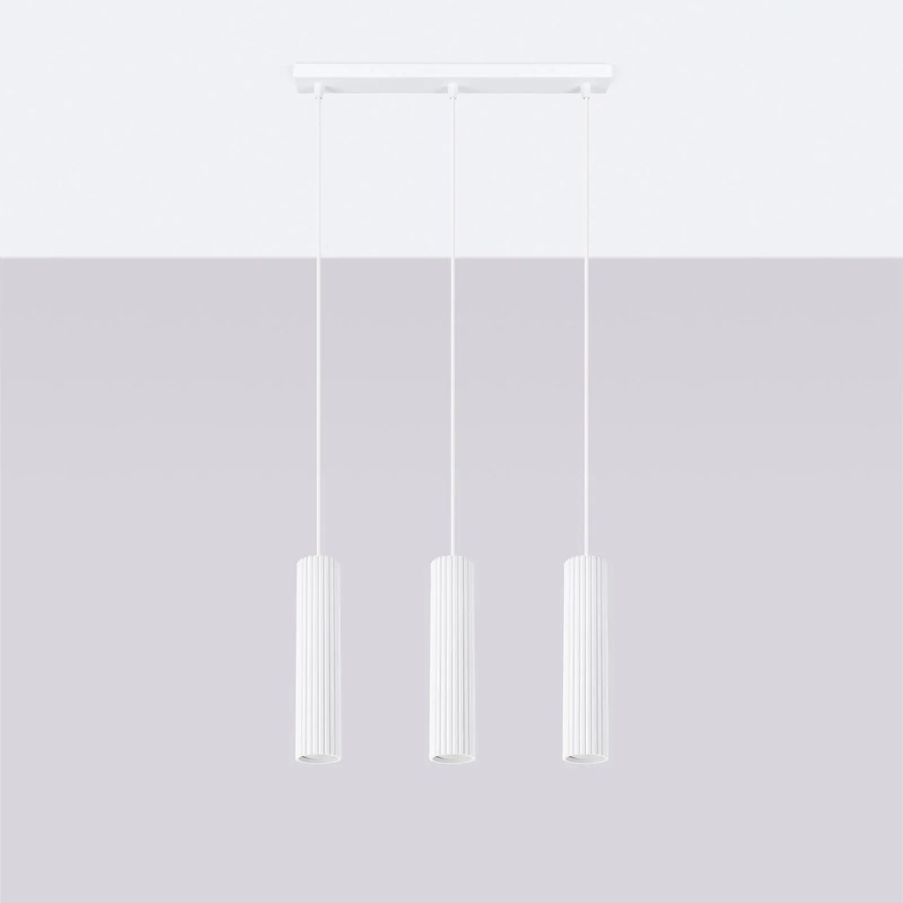 SOLLUX LIGHTING Lampada a sospensione Carbon, bianca, lunghezza 45 cm, alluminio, a 3 luci.