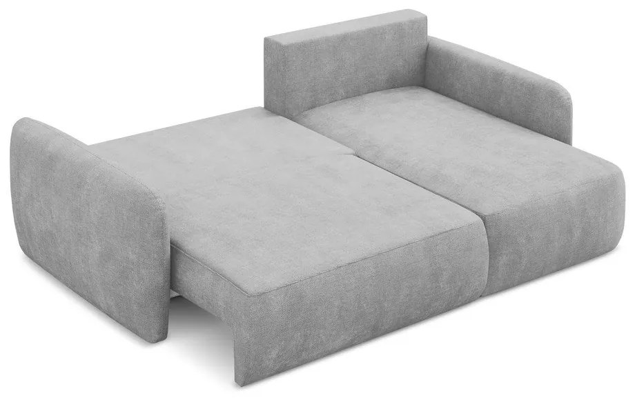 Divano angolare grigio chiaro allungabile/con contenitore (con penisola a destra/con chaise lounge) con rivestimento in ciniglia Lilo – Makamii