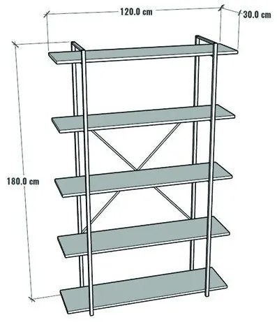 Libreria 5 Ripiani Stile Industrial 120x34x180 Jonah Rovere