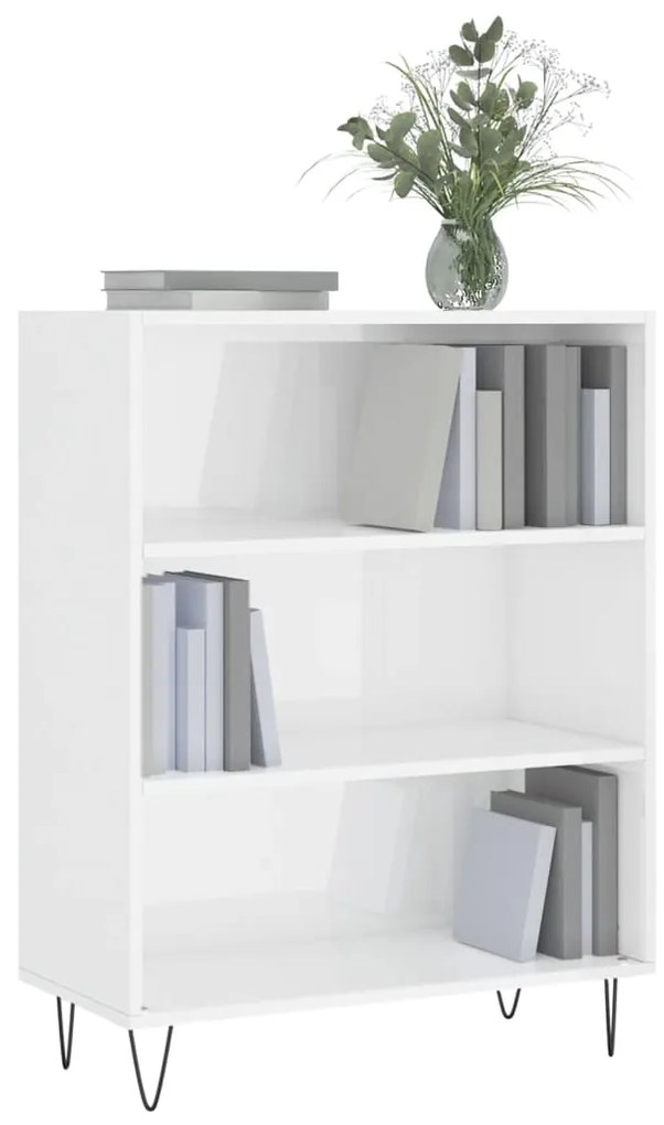 Libreria bianco lucido 69,5x32,5x90 cm in legno multistrato