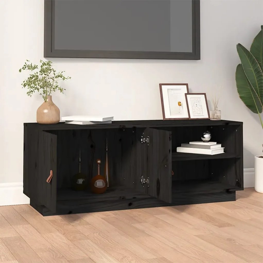 Mobile porta tv nero 105x34x40 cm in legno massello di pino