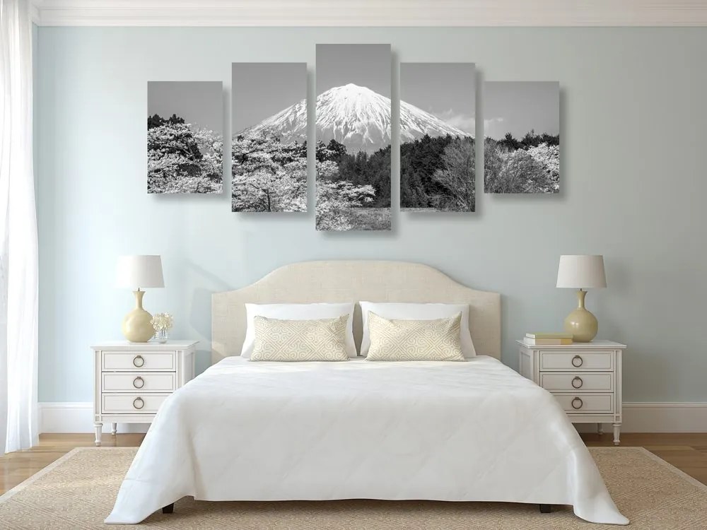 Quadri 5 pezzi – Monte Fuji in bianco e nero