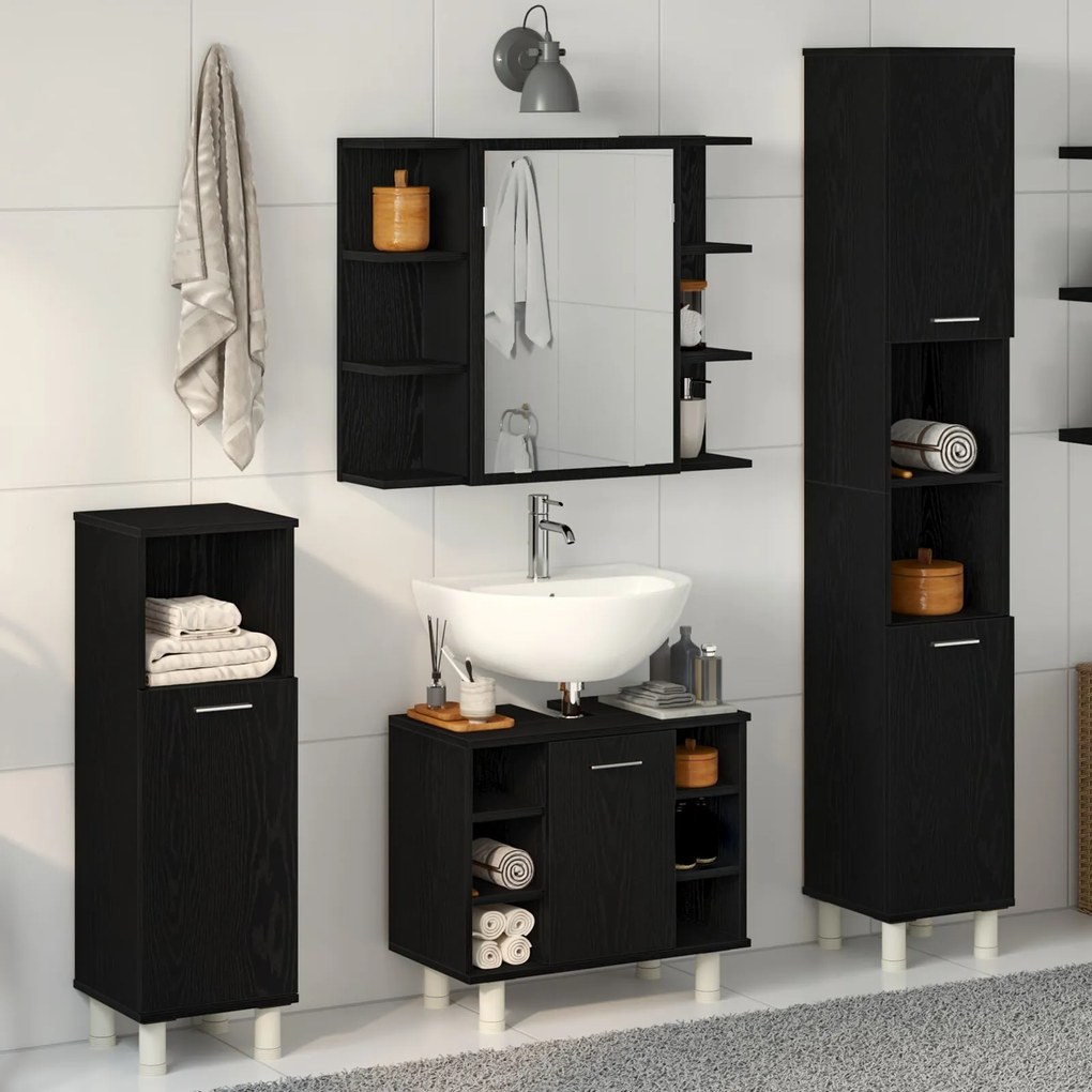 Set di mobili da bagno 4 pezzi quercia nera legno ingegnerizzato