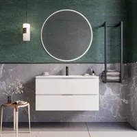 Mobile bagno sospeso 80cm bianco specchio armony, selezione accessori specchio led retroilluminato