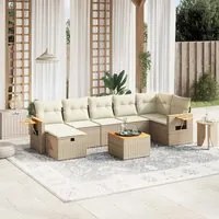 Set Divano da Giardino 8 pz con Cuscini Beige in Polyrattan 3265538