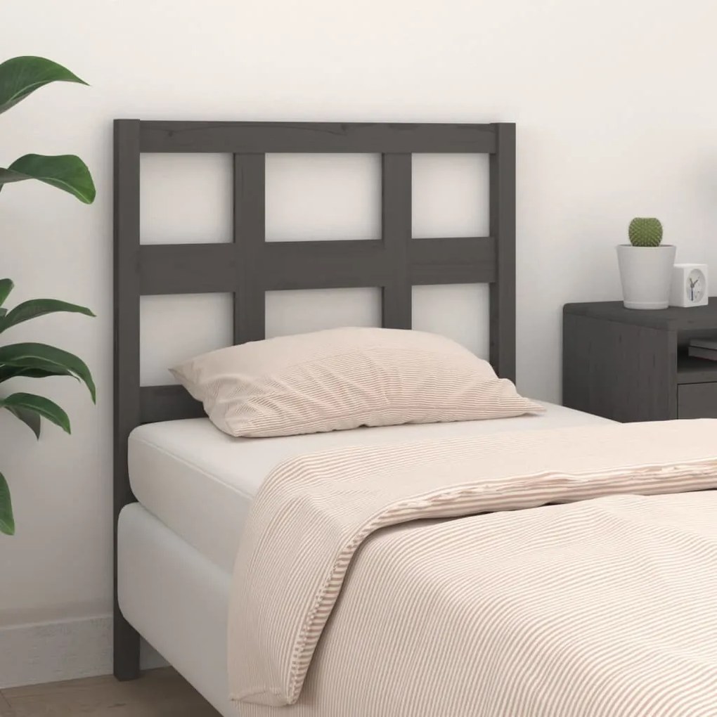 Testiera Letto Grigia 80,5x4x100 Cm İn Legno Massello Di Pino /