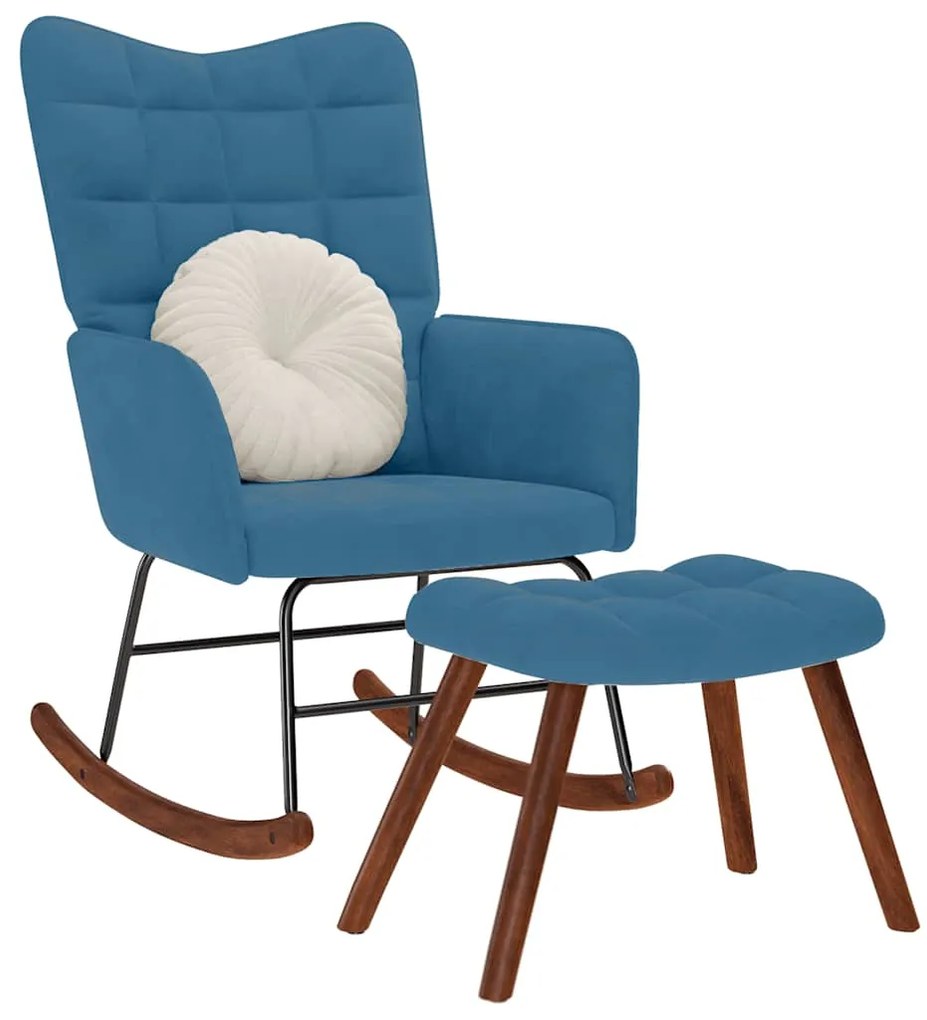 Poltrona A Dondolo Con Poggiapiedi Blu İn Velluto /