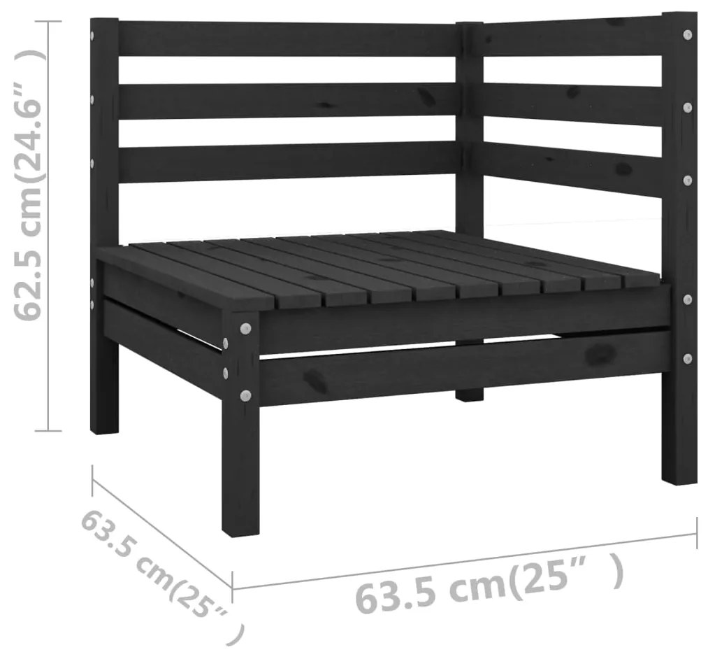 Set Salotto da Giardino 13 pz Nero in Legno Massello di Pino