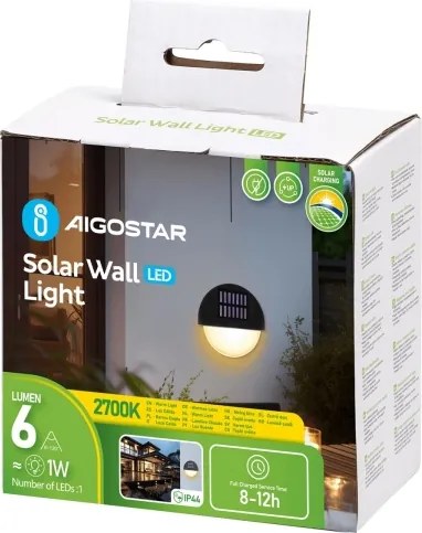 Aigostar - Applique a LED solare LED/1W/1,2V nero 2700K IP44