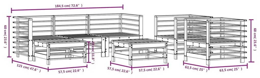 Set Salotto da Giardino 7 pz in Legno Massello di Douglas