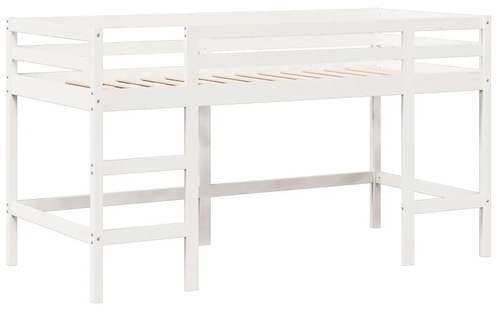 Letto soppalco con scala e tetto bianco 90x200 cm massello pino