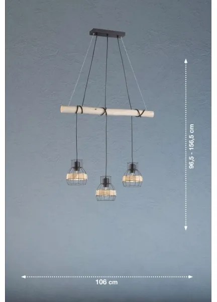 Fischer & Honsel 60798 - Lampadario su corda STRAW 3xE27/40W/230V