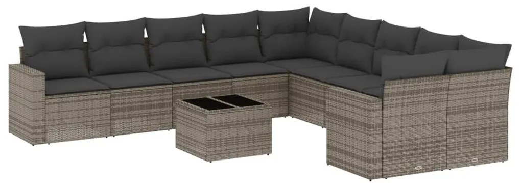 Set divani da giardino 11 pz con cuscini in polyrattan grigio